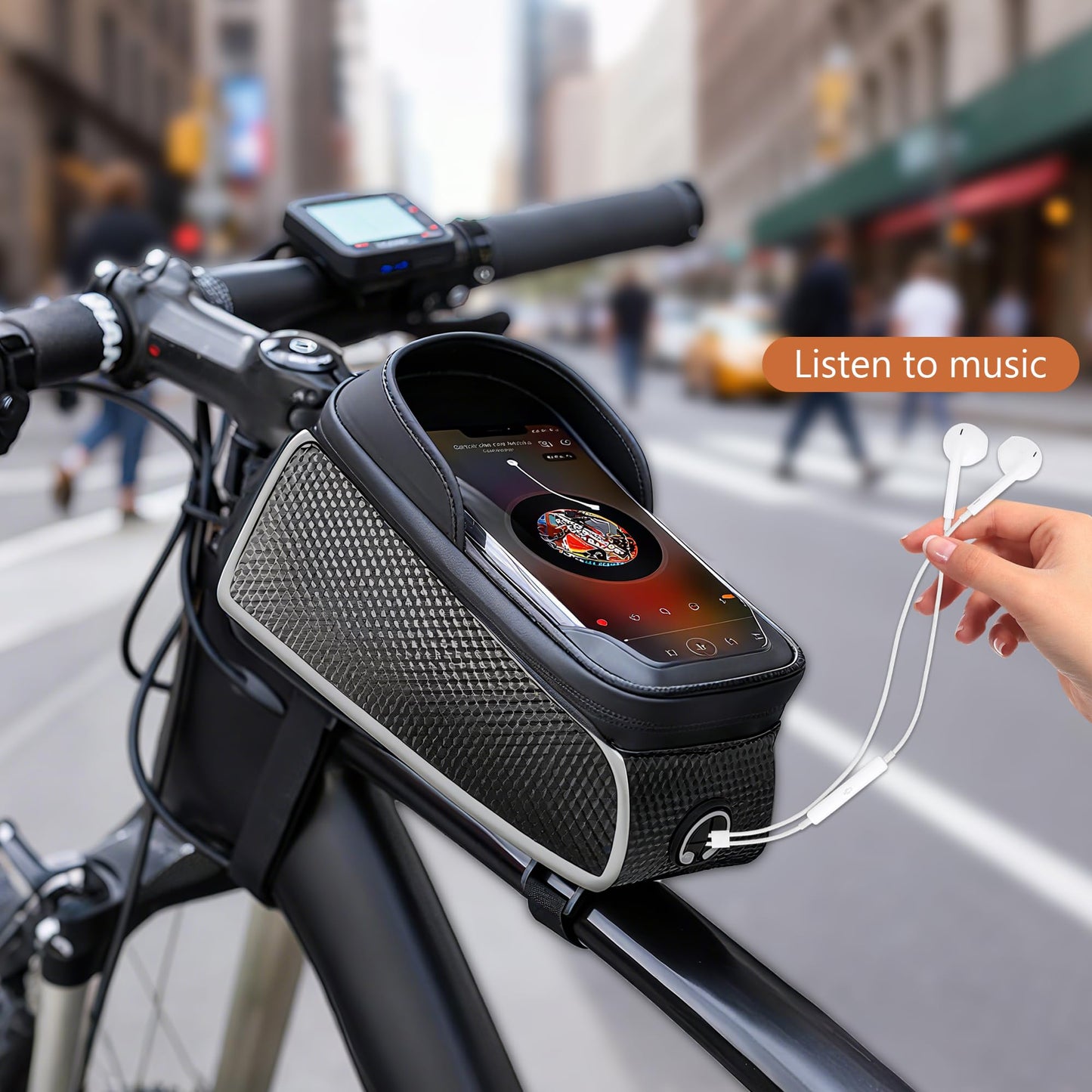 SunHalo Gear Waterproof Bike/eBike/Frame Bag,Bike Front Bag for Handlebar,Electric Bike Phone Bag,Bicycle Pouch with Rain Cover,Bike Accessories Storage Bag For Compatible Phone Under 7”