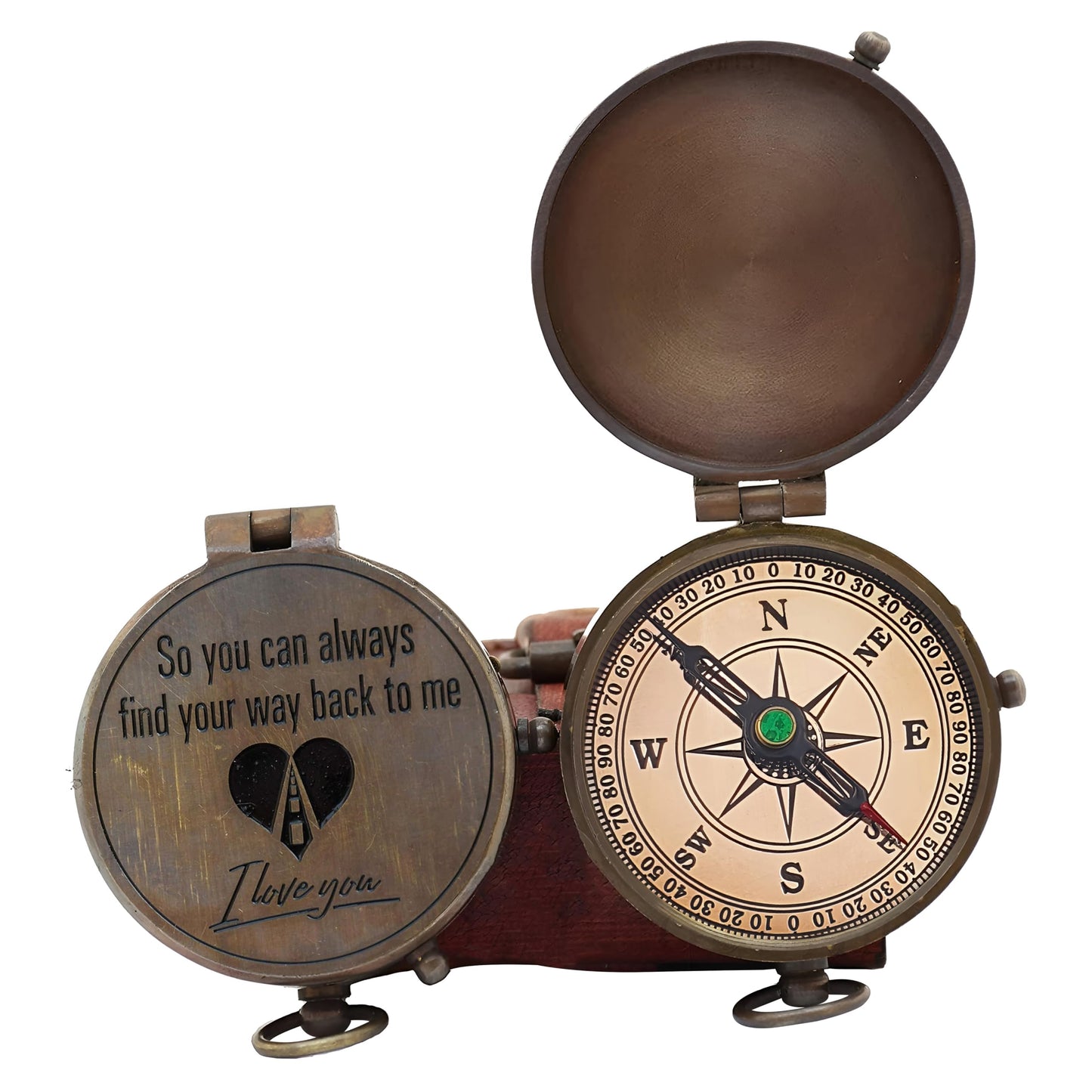 Engraved Brass Compass- Personalized Sundial Compass, Viking Compass Gift to Her, Nautical Gift for Boyfriend Perfect and Unique Gift with Leather Case