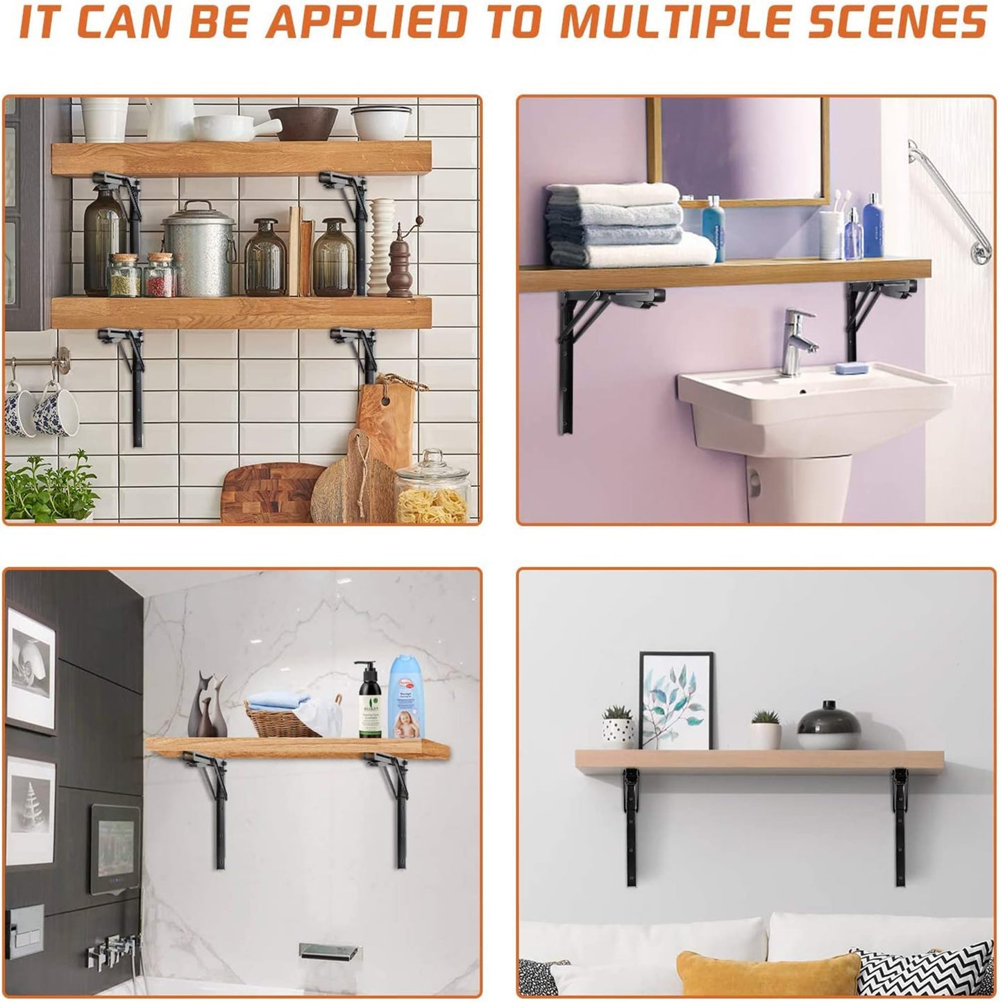 Ultrawall Folding Shelf Brackets, Heavy Duty Collapsible Shelf Bracket, 18 Inch Sturdy Table Brackets, Max Load 550lb, 4Pcs