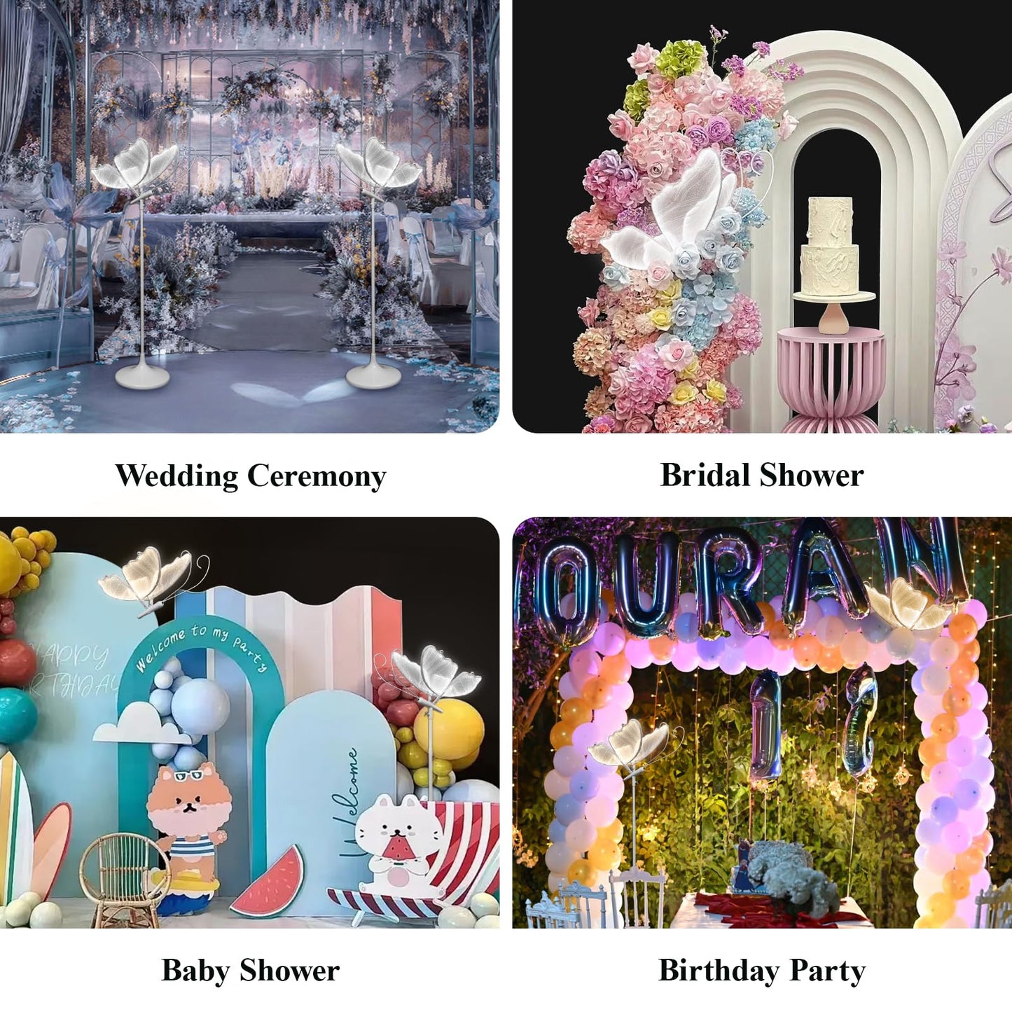 Wedding Butterfly Dimmable Floor Lamp: LED Butterflies Light with Remote Control - White & Warm Lights Butterfly Prop for Birthday Party Decoration - Baby Shower Bridal Shower Home Decor (11.8 in, 1)