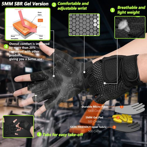 MOREOK Workout Gloves Padded Weight Lifting Gloves for Men/Women, [5MM Gel] Fingerless Grip Gym Gloves Fitness Gloves for Exercise, Weightlifting, Cycling, Pull ups, Rowing, and Climbing Black-S
