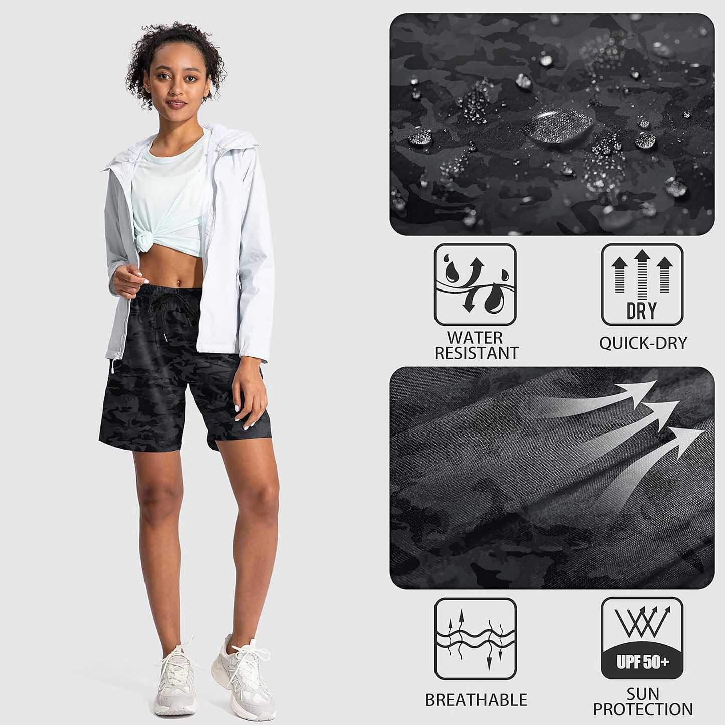 SANTINY Women's Quick-Dry Hiking Cargo Shorts - Lightweight Summer Athletic Shorts with Zipper Pockets | 5''/7''/9'' Sizes
