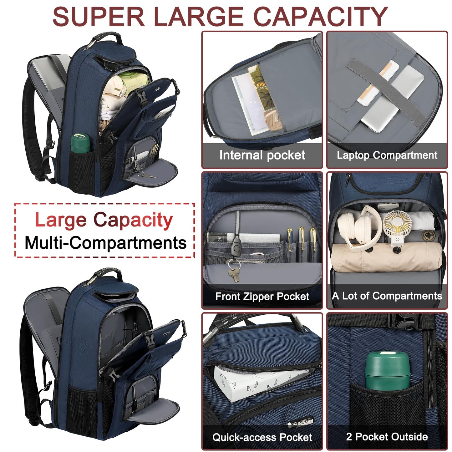 JCDOBEST TSA Friendly Travel Laptop Backpack 18.4 inch XXXL Gaming Backpack Water-Repellent College Daypack Business Backpack with RFID Pockets for Men