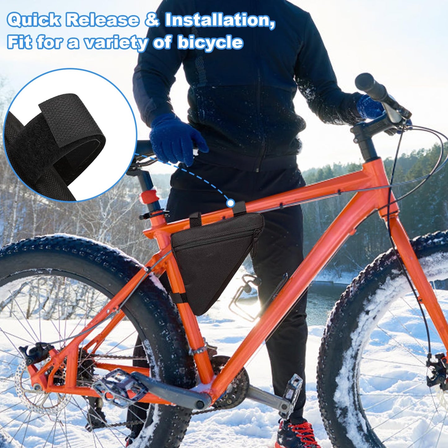 Bicycle Triangle Bag–7.9" Bike Frame Storage Bag with Quick Release for Road & MTB | Frame Bag Compatible with All Bike Frames, Lightweight Oxford Fabric Pouch (Black)