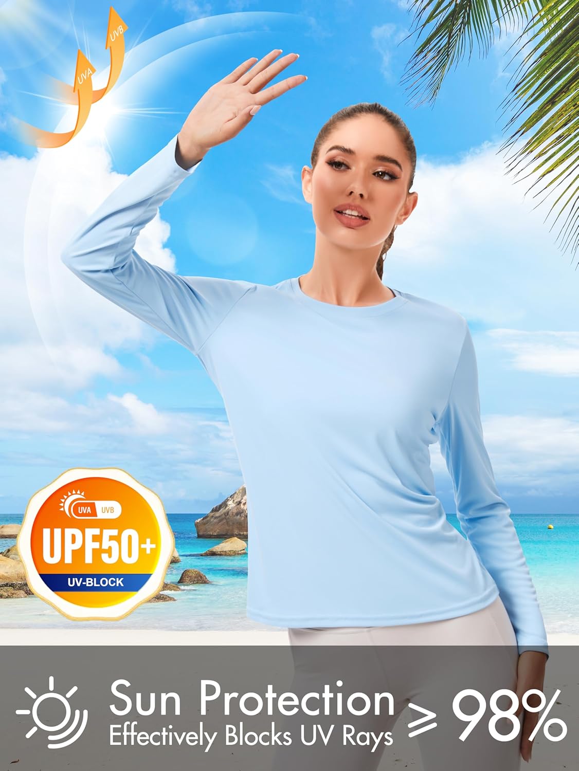 Skiennix 2 Pack Rash Guard for Women - UPF 50+ UV Protection Long Sleeve Workout Tops | Lightweight Quick Dry