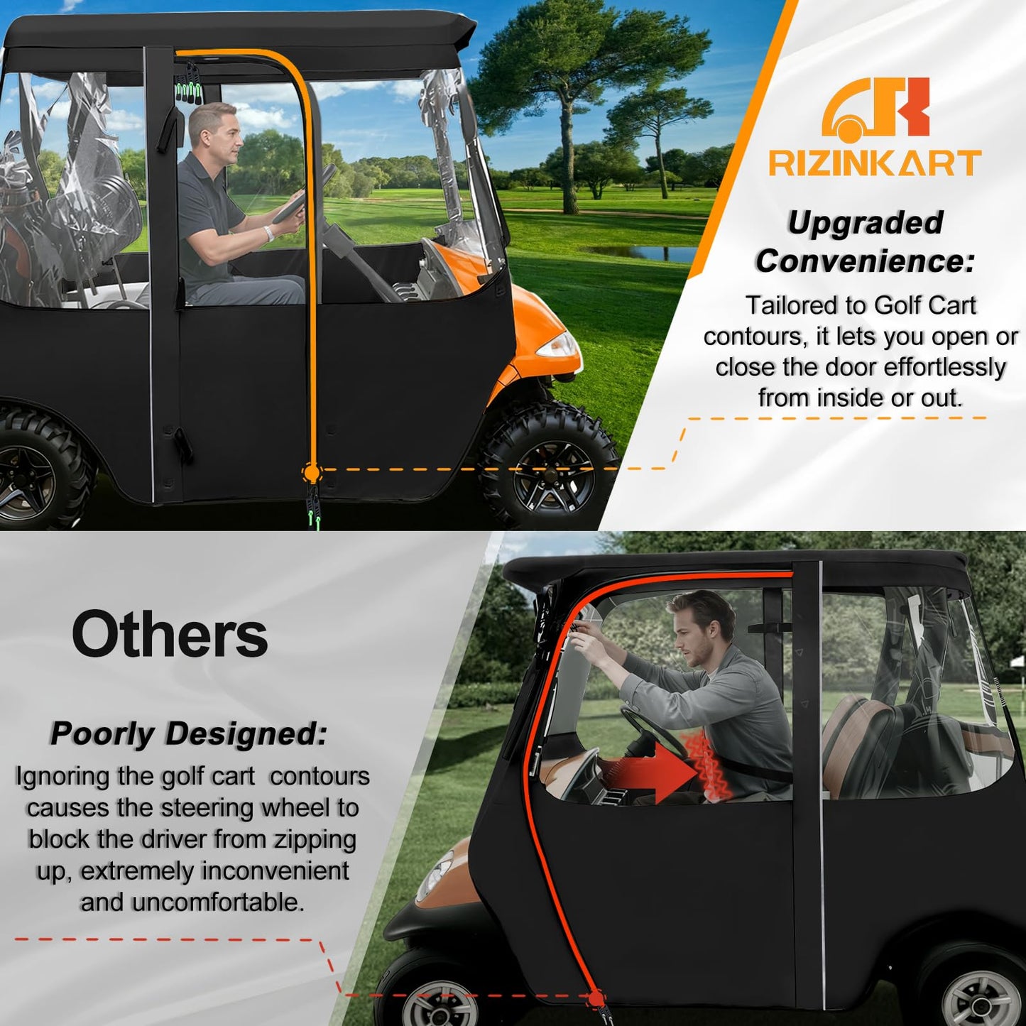Golf Cart Deluxe Driving Enclosure 2-Passenger for Club Car Precedent 2004-Up, Tempo & Onward 2017-Up Cart | Heavy Duty 600D Waterproof,Windproof Cover with 4-Sided Clear Windows & Door Zipper