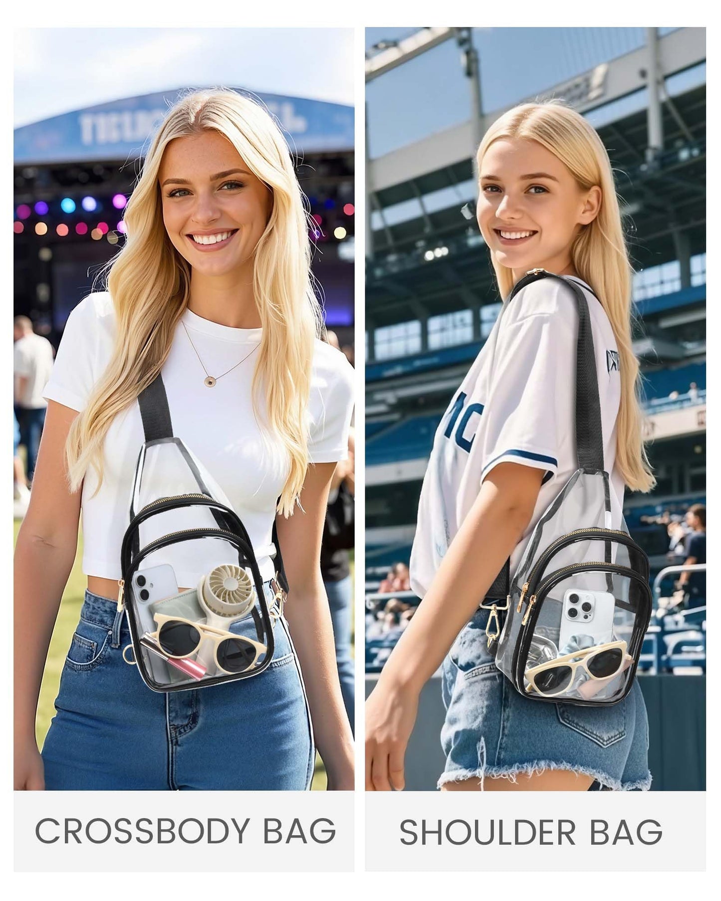 HULISEN Clear Sling Bag for Stadium Events, Clear Purse for Women