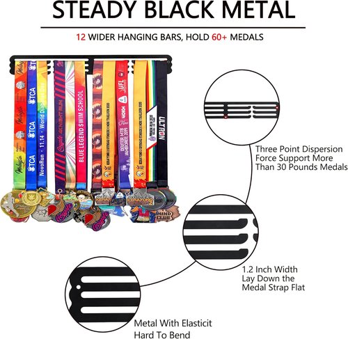 Goutoports Medal Hanger - Personalized Award Ribbon Organizer for 60 Medals | Wall Mount Display