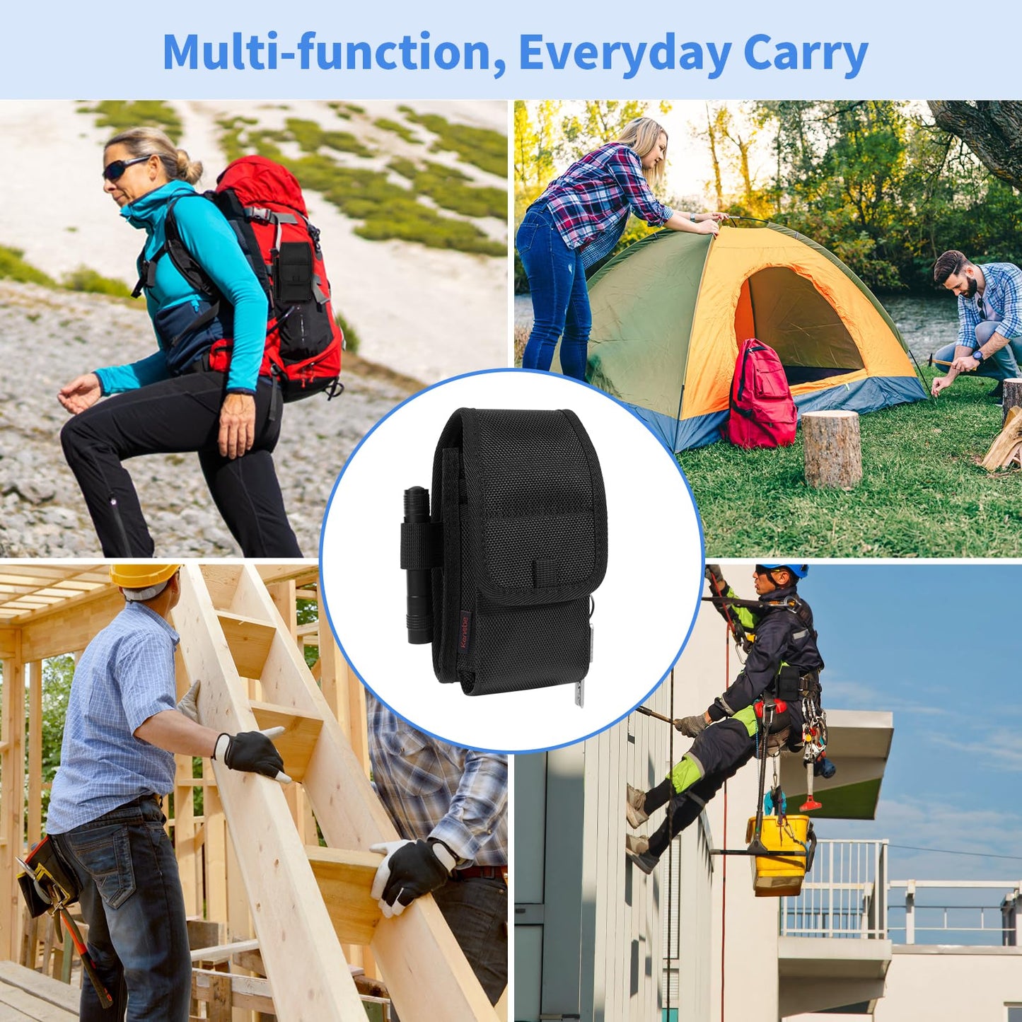 KENOBE Belt EDC Pouch, 5-Pocket Multi-Purpose Tool Holder, Multitool Holster Tactical Pouch Cell Phone Organizer for Work, Hiking, Camping, Barbecue, Rescue