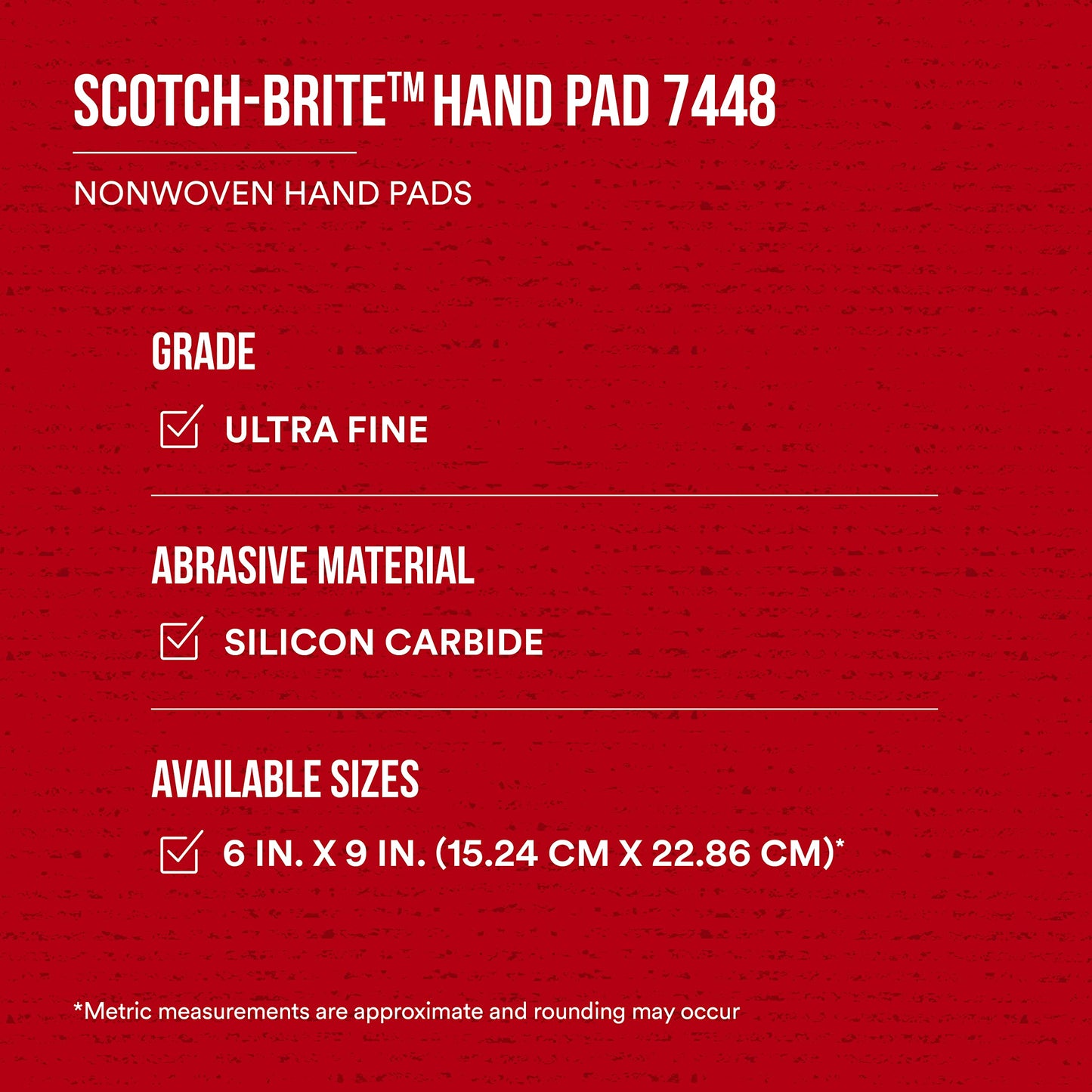 3M Scotch-Brite Ultra Fine Grade 7448B Hand Pad, Case of 60, 6 in x 9 in Hand Pads, Nonwoven Silicon Carbide, Surface Preparation, Scuffing, and Cleaning, Gray