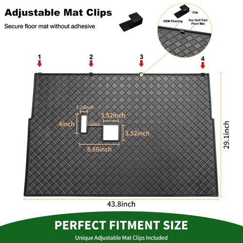 Cartalia Golf Cart Floor Liner Mat 8mm Thick Rubber Full Coverage Fit for Club Car DS 1982-2013 / Villager 1982-2018 Carts Heavy-Duty Non-Slip Front Feet Mats Replacement Easy to Clean - Black Trim