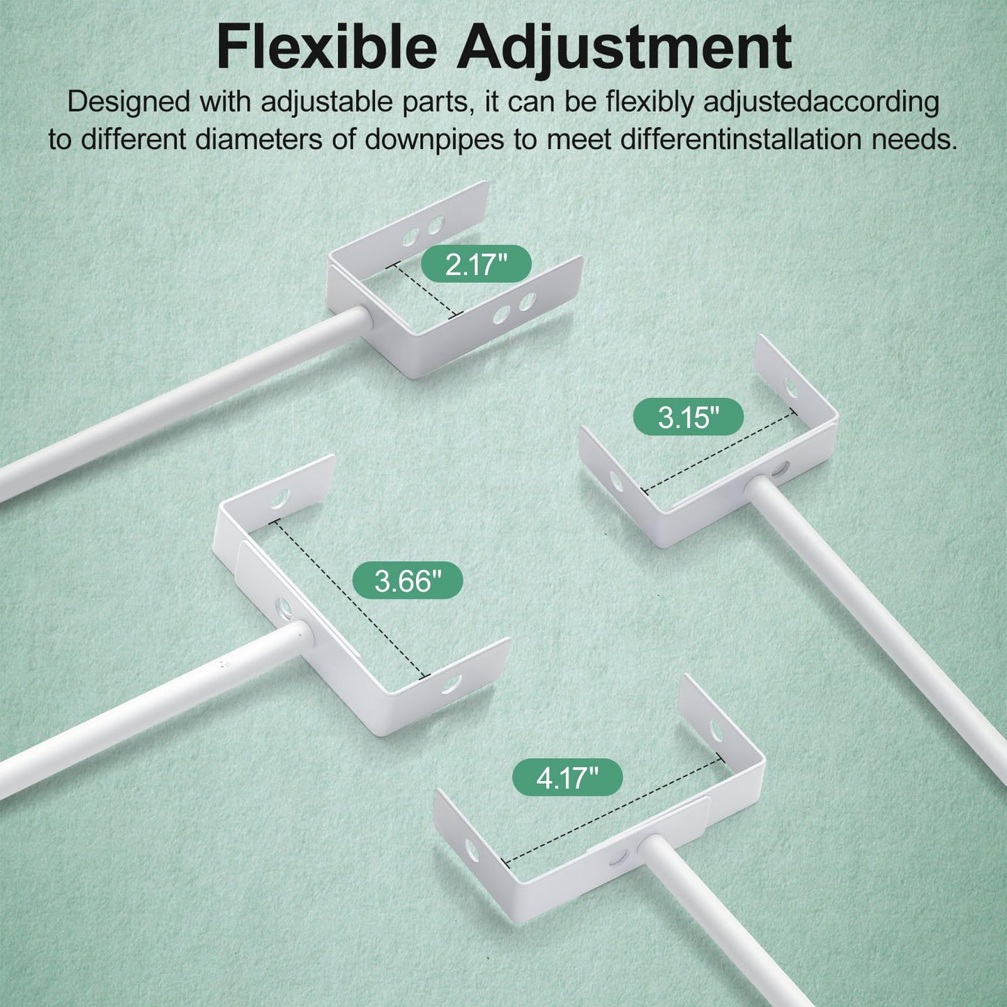 Downspout Bracket white - Adjustable size, heavy-duty galvanized iron with environmentally friendly coating, rust-resistant anchors for pipe support, easy to install (white, 2-piece set)