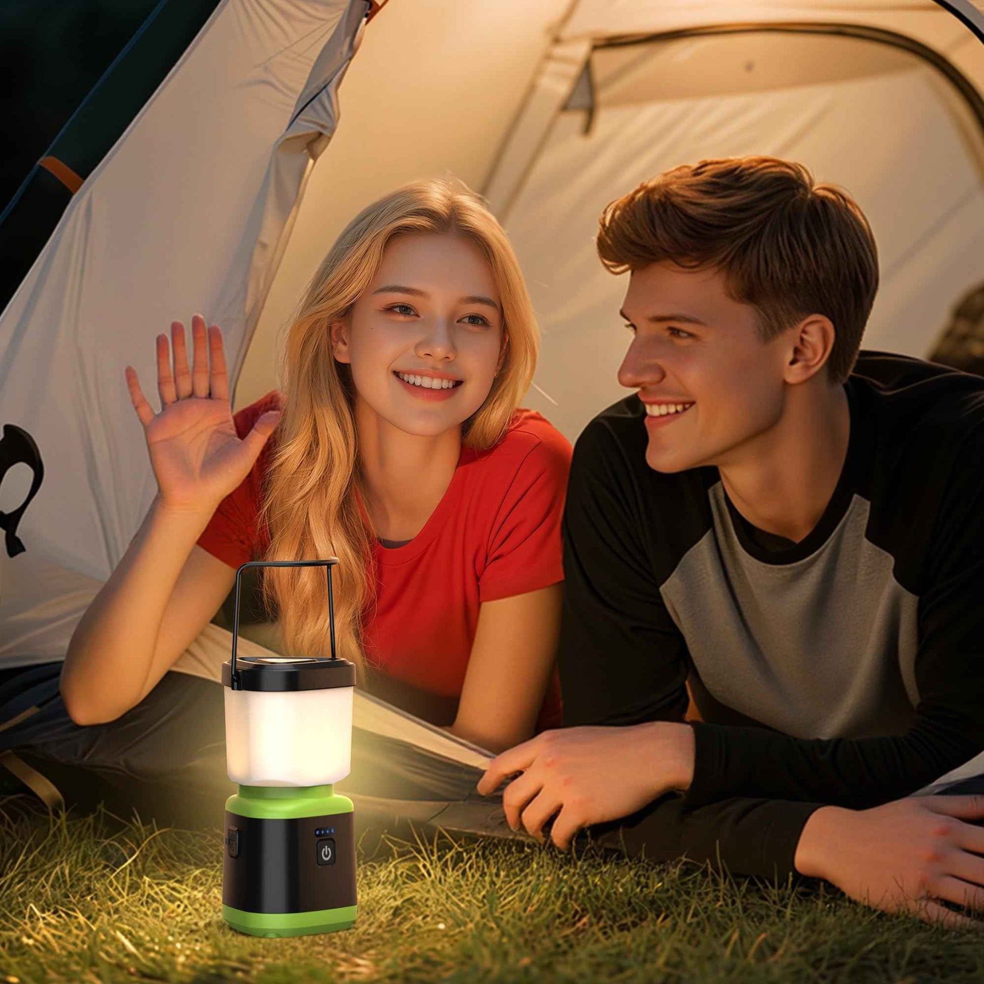 AlpsWolf Camping Lantern Rechargeable, Stepless Dimming LED Lantern, 4000mAh Rechargeable Lantern for Power Outages, IPX4 Waterproof Portable Camping Light, Green 1 Pack