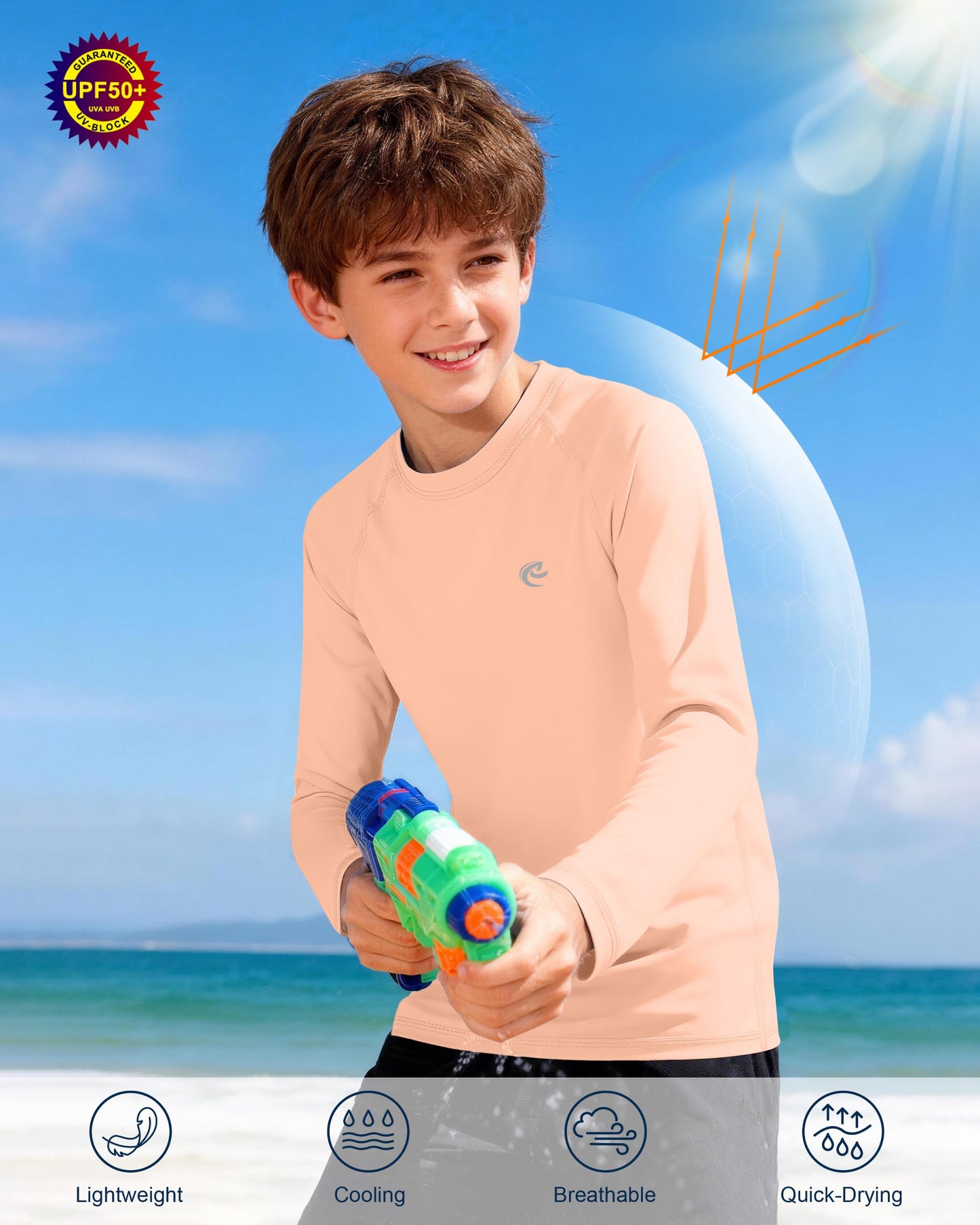 Boys UPF 50+ Swim Shirt Long Sleeve, 1 or 2 Pack UV Sun Protection Rash Guard, Youth Kids SPF Water Shirts for Beach Surf