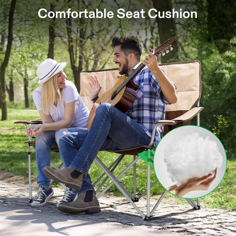 VIVOSUN [outlets] Double Camping Chair, Fully Padded Folding Loveseat, Portable Oversized Duo Chair with Storage Cup Holders, Height-Adjustable Armrests & Carry Bag, Supports up to 500lbs
