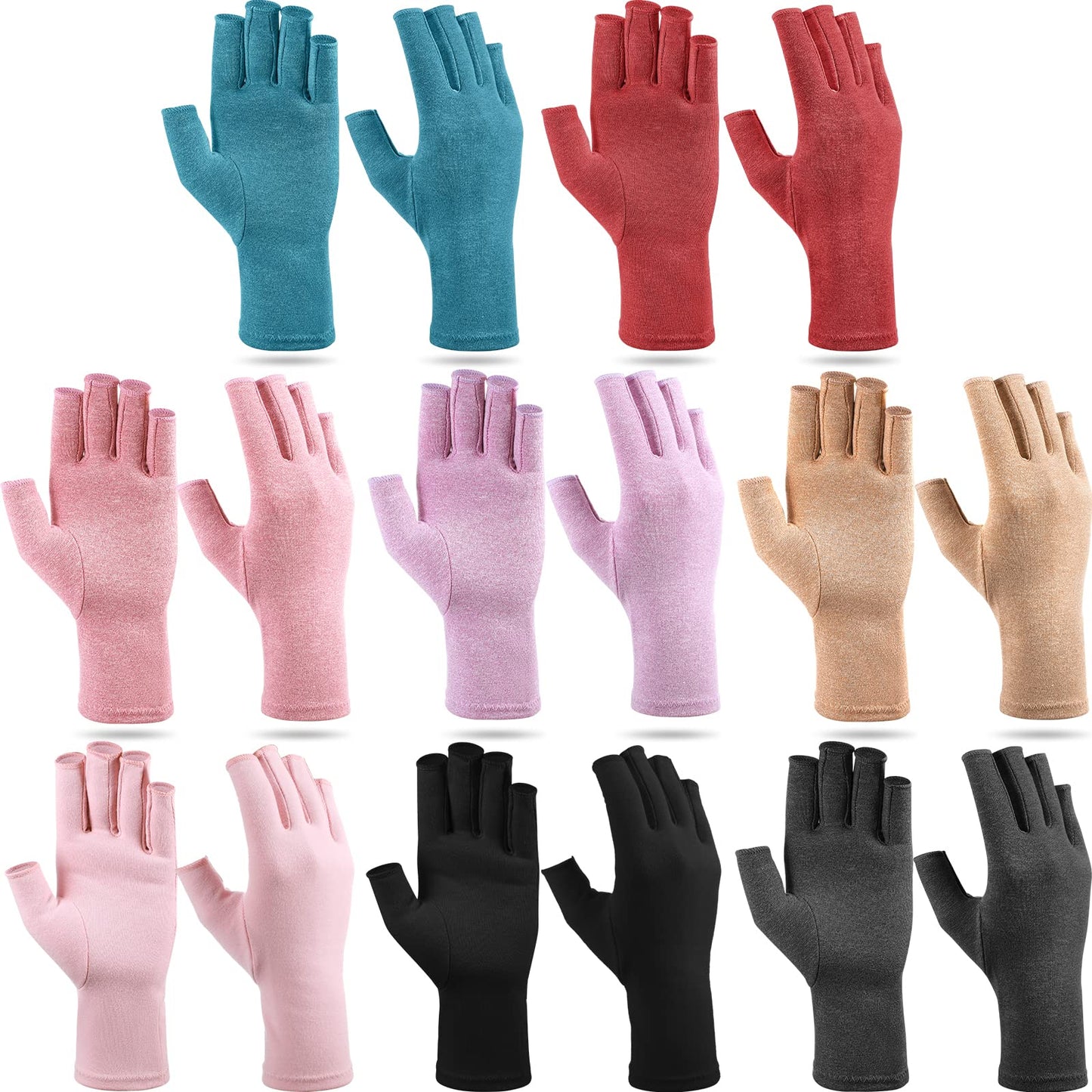 Crowye 8 Pairs Arthritis Compression Gloves Relieve Muscle Pain Fingerless Gloves Bulk Typing coverings for Women Men(Medium,Colorful)