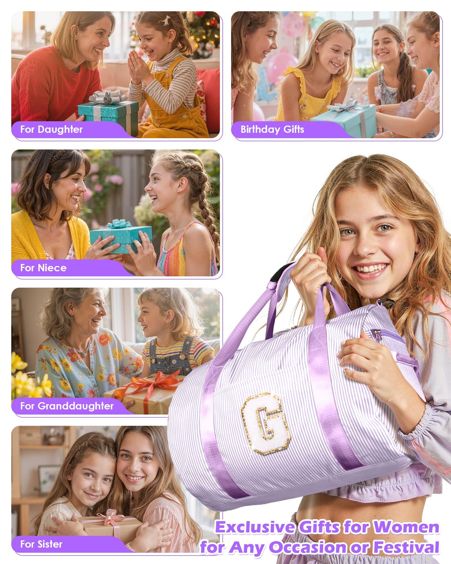 Vogewood Birthday Gift for Tween, Girls Travel Duffle Bag, Kids Initial Overnight Duffel Bags with Shoe Compartment, Personalized Dance Bag with Cosmetic Pouch, Teen Gifts Trendy Stuff (Letter B)