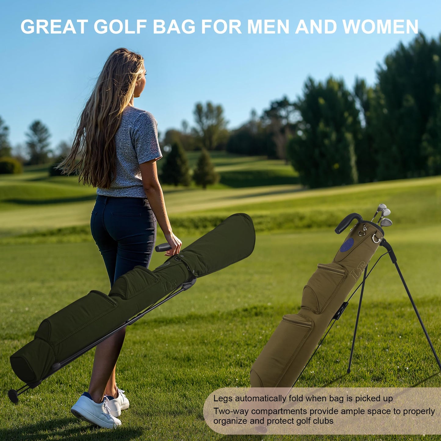 Lightweight Golf Stand Bag, Easy to Carry Small Golf Bag with 2-Way Full-Length Dividers and Pockets, for The Driving Range, Par 3 and Executive Courses