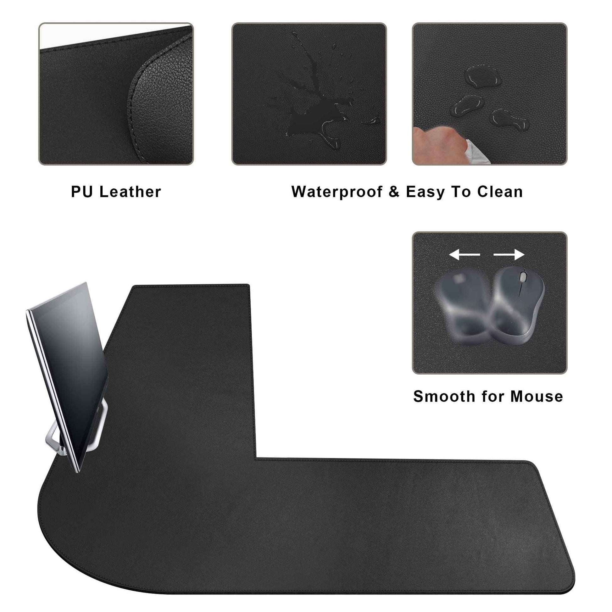 Mydours 53"x53"x16" L Shaped Office Mat, Full Desk Mouse Pad for Large L Shaped Gaming Desk Cover, Dual-Sided PU Leather Pad, Corner Mat for Home & Executive Office Desks, Black