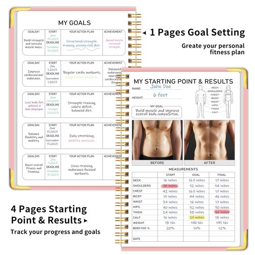 Kamoy Fitness Workout Planner for Women & Men, A5(5.7" x 8.2") Workout Log Planner for Track Gym ＆ Home Workouts, Track Progress, Achieve Your Wellness Goals - Pink