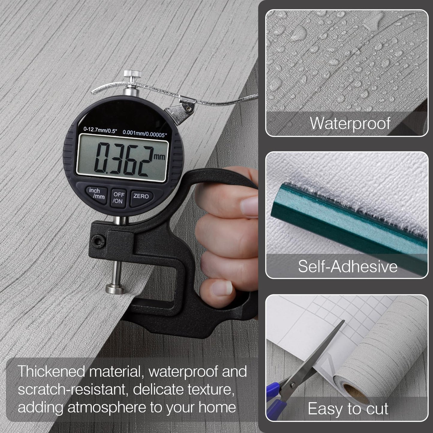 Qianglive Grey Grasscloth Wallpaper Peel and Stick Wallpaper Texture Contact Paper 15.7"x120" Vintage Wallpaper Removable Waterproof Wall Paper for Room Walls Cabinets Furniture Drawers Desk