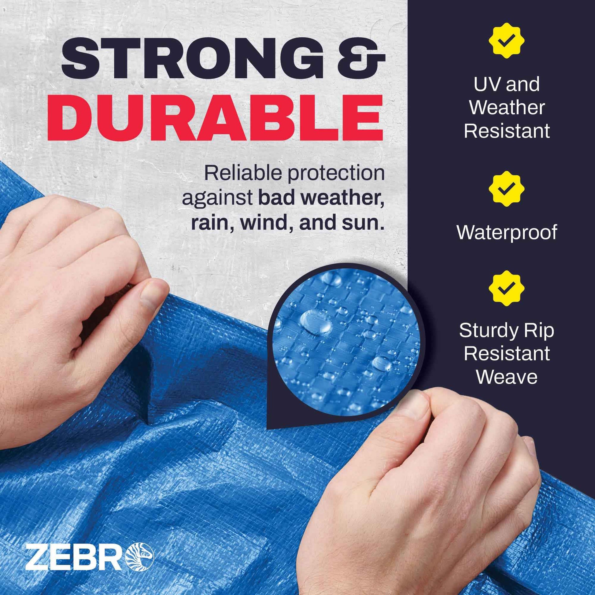 10' x 12' Blue Tarp with Grommets Reinforced - 5 Mil Thick - Durable UV Resistant Plastic Tarps Waterproof - Large Tarpaulin Cover for Outdoor Camping Over/Under Tent Tarp RV Roof Rain - Zebro
