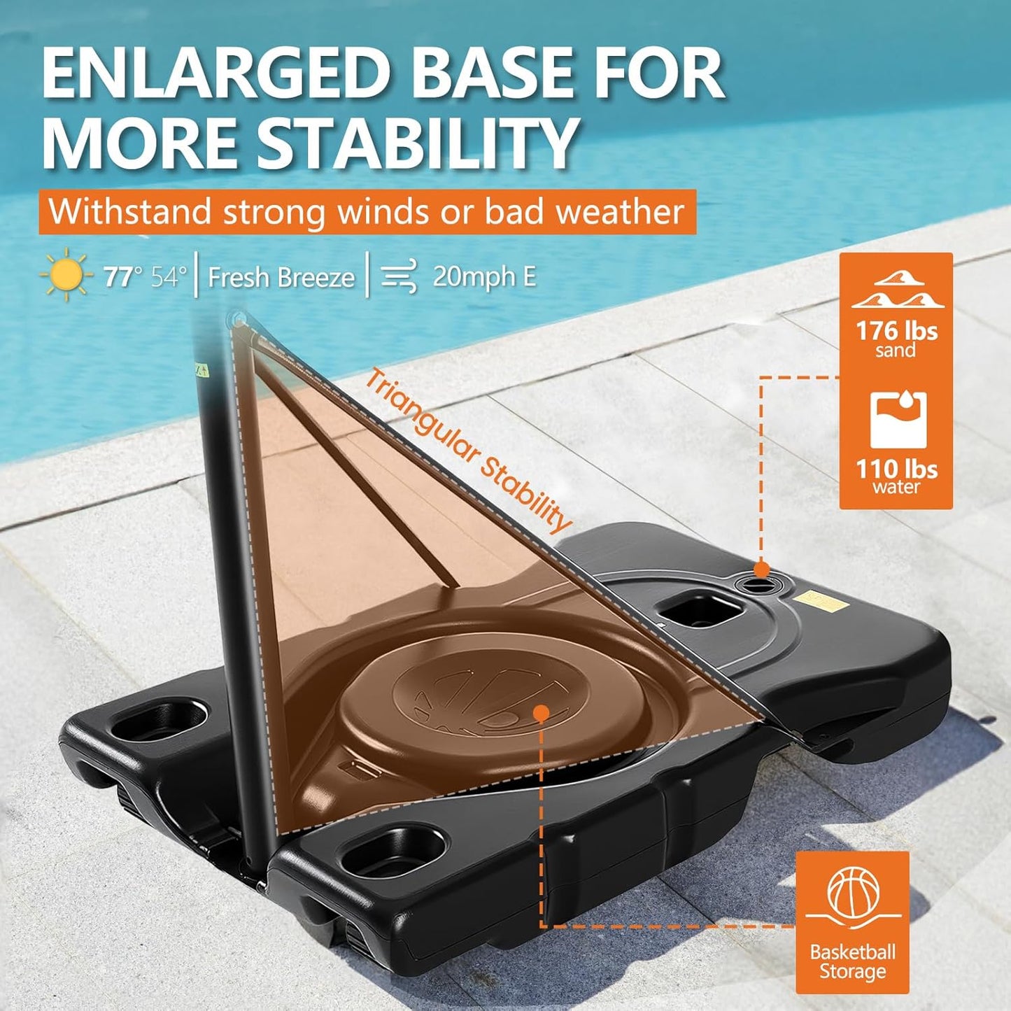 Sweetcrispy Portable Basketball Hoop - Adjustable Height, Shatterproof Backboard & Shock Absorbent Rim | Ideal for Backyard & Driveway