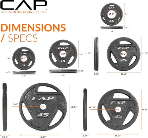 CAP Barbell Olympic Cast Iron Weight Plate Set - 75-285 lbs | Multiple Sizes Available