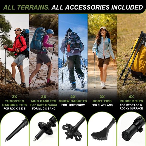 Ultra Light Carbon Fiber Hiking Trekking Poles - 6.07oz Nordic Trekking Sticks with Full EVA Grips & Quick Locks, All-Terrain Hiking Sticks for Seniors, Men & Women, Set of 2
