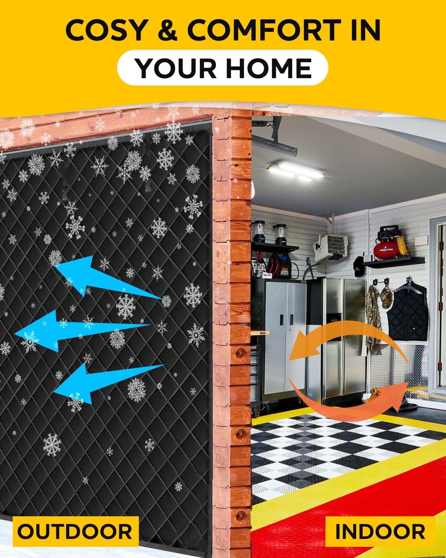 Erfolkerz Magnetic Closure Thick Garage Door Insulation Kit,16'* 7' Insulated Door Curtain for Winter,Garage Door Panel Cover for Heat Insulation,Weatherproof, Windproof, Soundproof