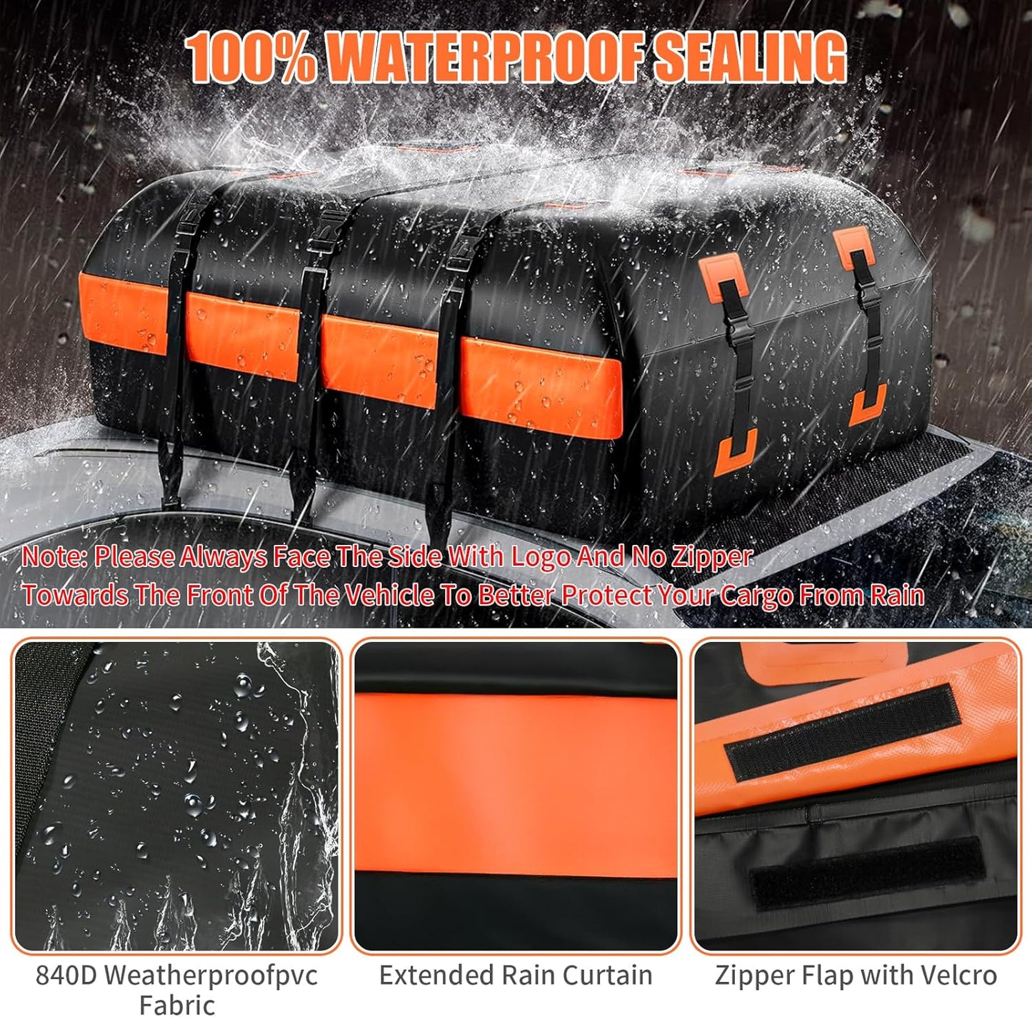 Skiennix 21 Cubic Feet Rooftop Cargo Carrier Bag - 100% Waterproof Heavy Duty Design | Includes Anti-Slip Mat & Accessories
