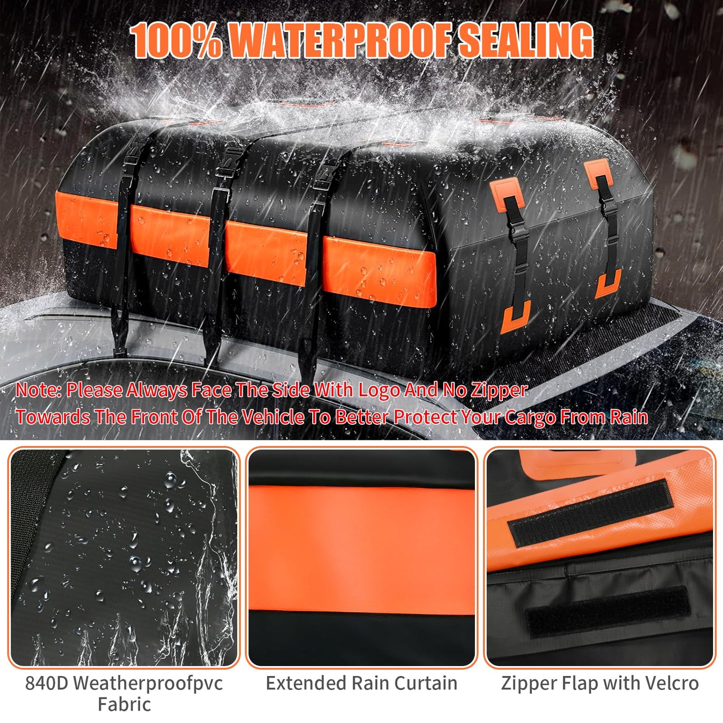 21 Cu Ft Waterproof Car Rooftop Cargo Bag Heavy Duty 840D Roof Top Carrier with Anti-Slip Mat, Luggage Lock, 6 Door Hooks for SUVs, Sedans, Minivans – Perfect for Road Trips, Camping, Outdoor Travel