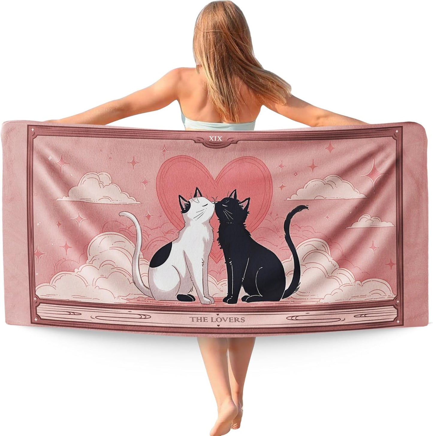 Skiennix Pink Cat Beach Towel - Oversized Quick Dry Towel for Valentine’s Day | 30x60in Travel Gift