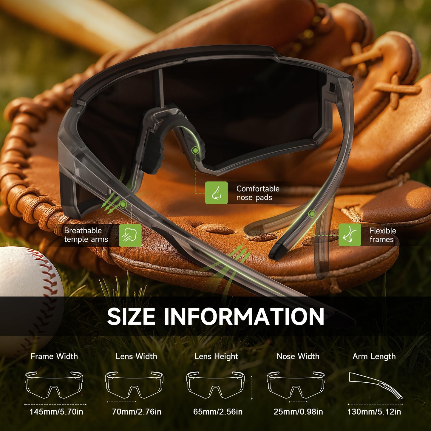 Foliful Sports Polarized Sunglasses Men Women for Running Baseball Hiking