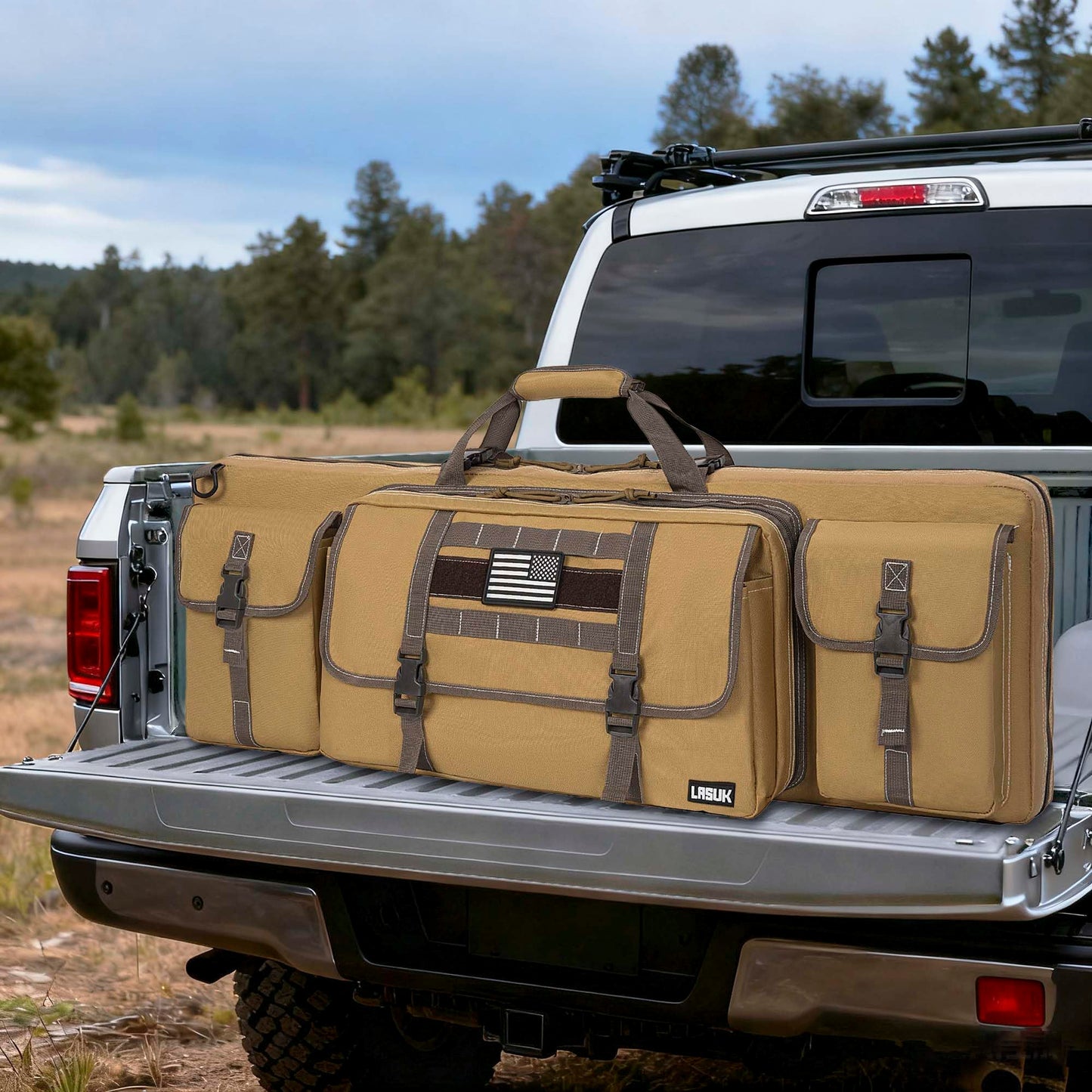 LASUK 46" Soft Double Rifle Bag, Portable Long Rifle Bag for Outdoor Hunting Shooting, Gun Case Storage & Transportation(Yellow)
