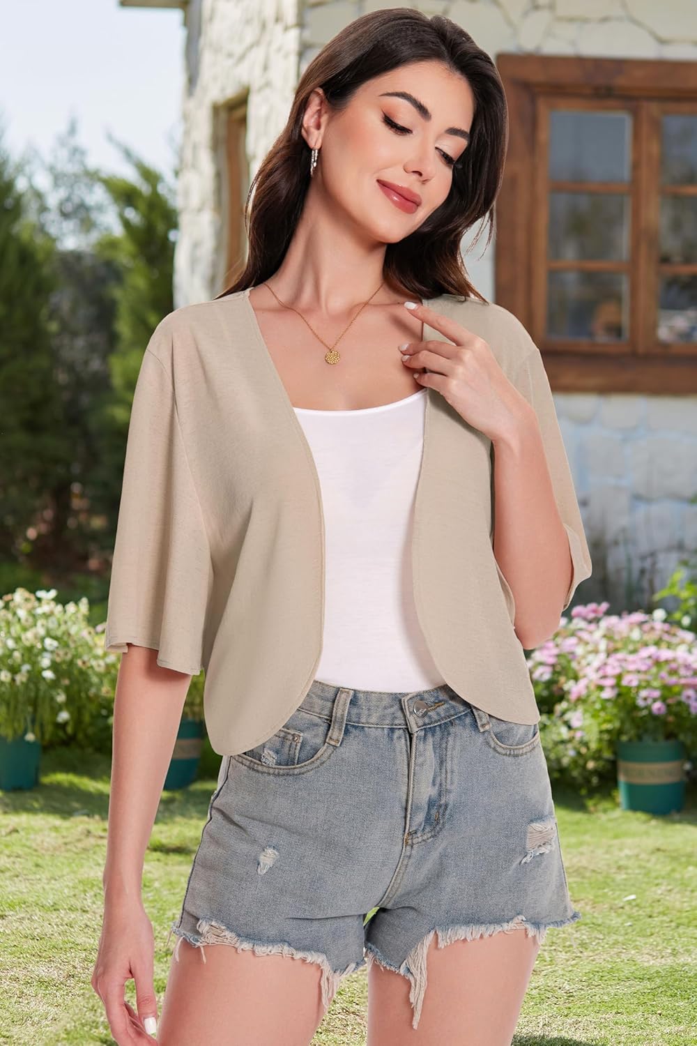 Skiennix Women’s Bolero Shrug Cardigan - Sheer Open Front Short Sleeve Kimono for Evening Dress
