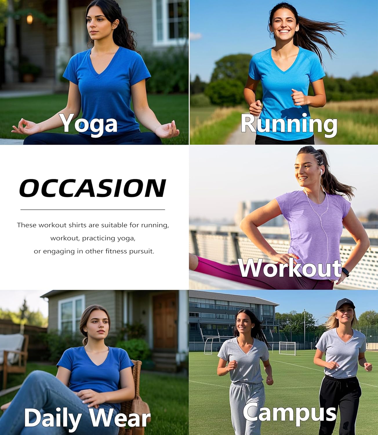 Skiennix 6-Pack Women's Workout Shirts - V-Neck Athletic Tops with UPF 50+ UV Protection | Quick Dry for Gym & Yoga