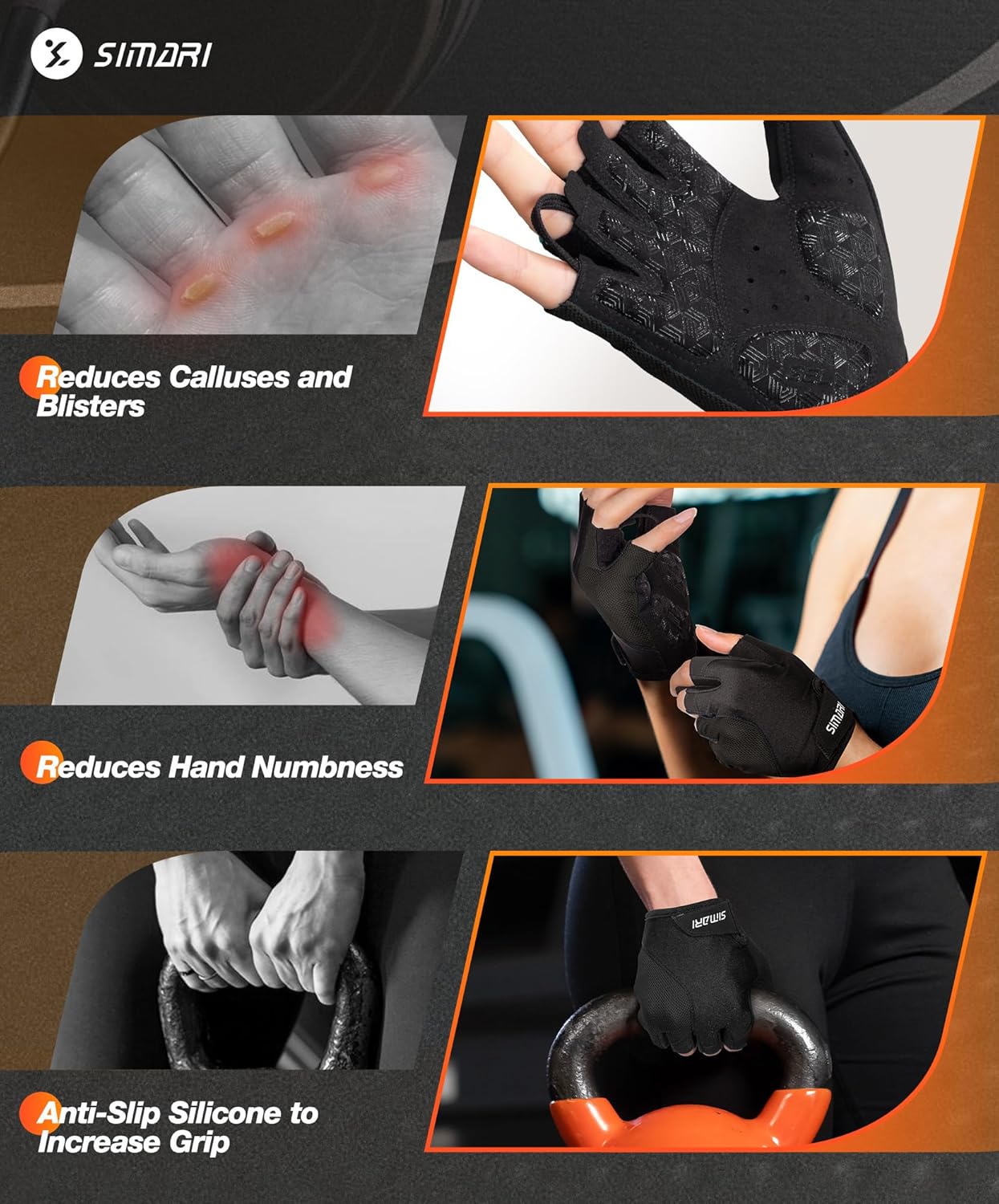 SIMARI Cycling Gloves - Breathable Gel Pads for Men & Women | Comfortable Grip for Gym & Biking - Black, Pink, Cyan, White, Sizes XS-XL