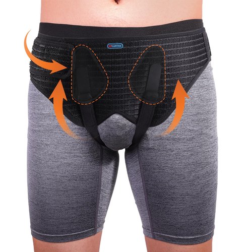ENLUNTRA Hernia Belts for Men， Adjustable Inguinal Hernia Support Belt for Men & Women with 4 Compression Pads，Hernia Support Truss for Single/Double Inguinal （black-M）