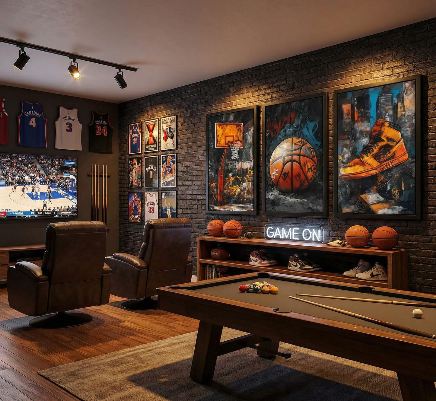 3Pcs Black Solid Wood Frame Graffiti Basketball Canvas Wall Art 12x16in