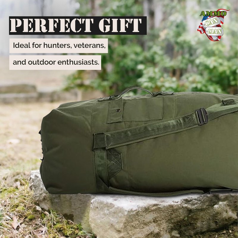 Olive Drab Green Military Style Duffle Bag – 70 lb Nylon Tactical Duffle Bag w/Padded Straps – Water Resistant Large Sport Bag for Travel, Gym, Camping, Hunting & Outdoor Gear