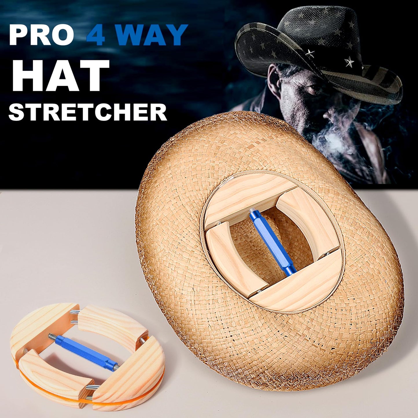 Hat Stretcher 4 Way, Hat Stretcher for Fitted Hats Size 6 7/8 to 8 1/2, Extender Widener Reshaper Fits All Caps - Solid Wood, Heavy Duty of Hats Jack Stretchers for Cowboy Baseball Caps