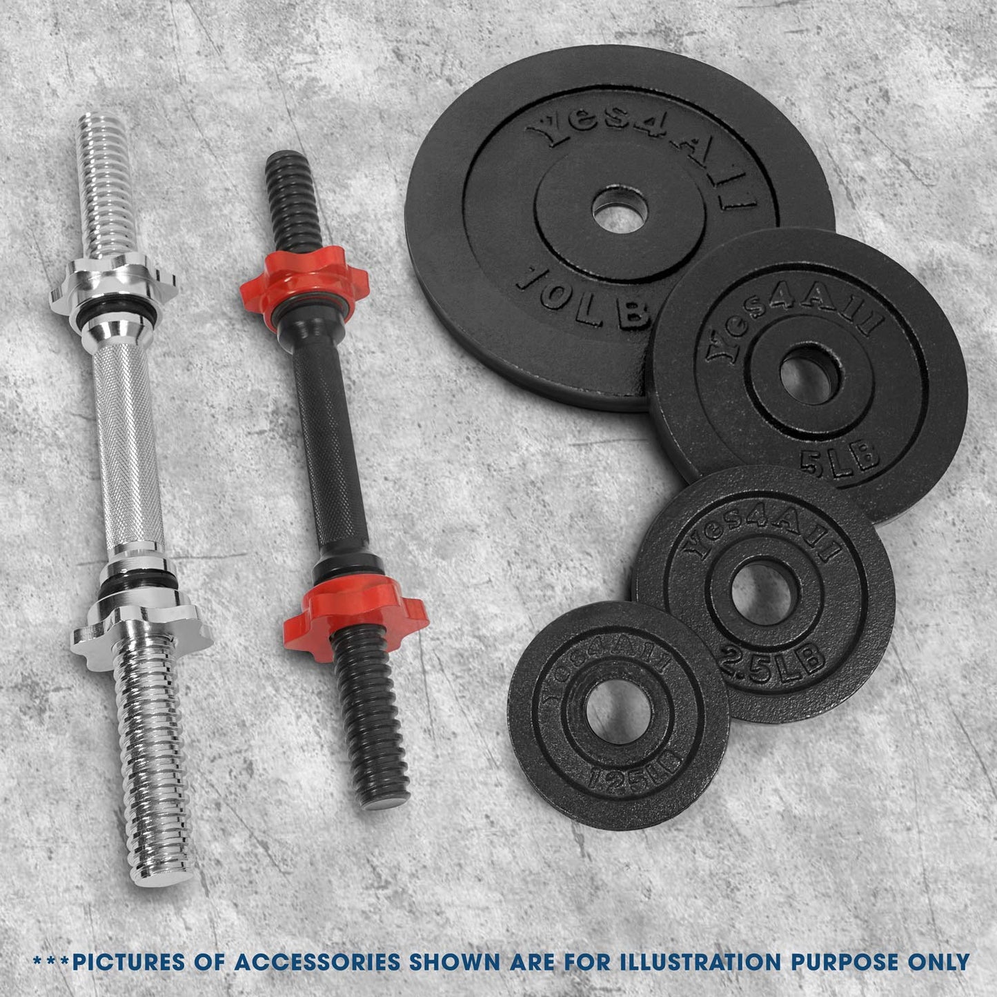 Yes4All Cast Iron Weight Plates, 1.15 Inch Standard Weight Plate Set of 4 & 8, Fits Dumbbell Handles for Strength Training, Weightlifting & Home Gym Workout - 2x5 + 2x10lb (Set of 4)