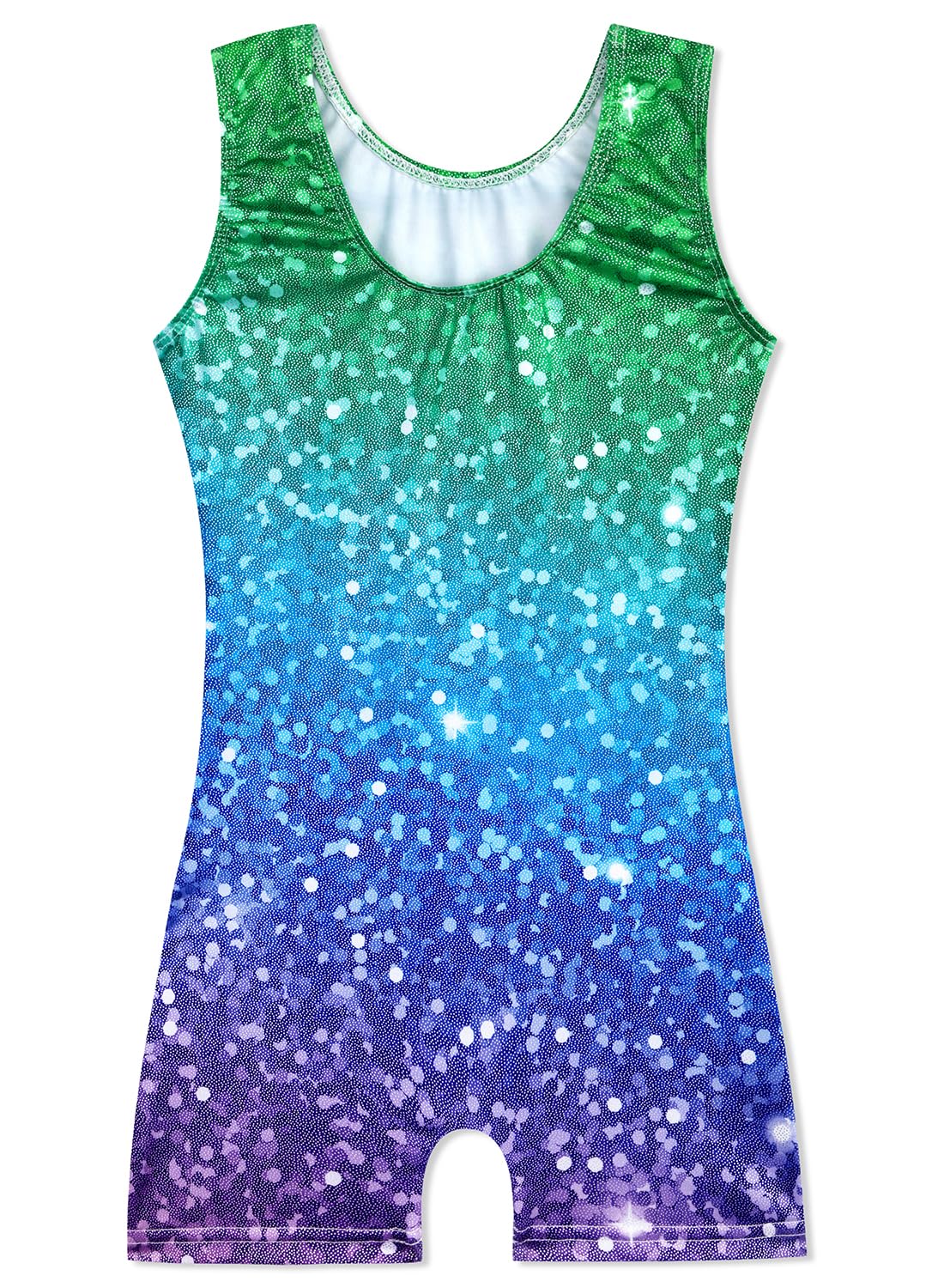 HOZIY Toddler Gymnastics Leotard with Shorts 2t Girls Unitard Tumbling Outfits Dance Biketard Clothes Shiny Sparkly Blue Green Glitter Size 1-2T