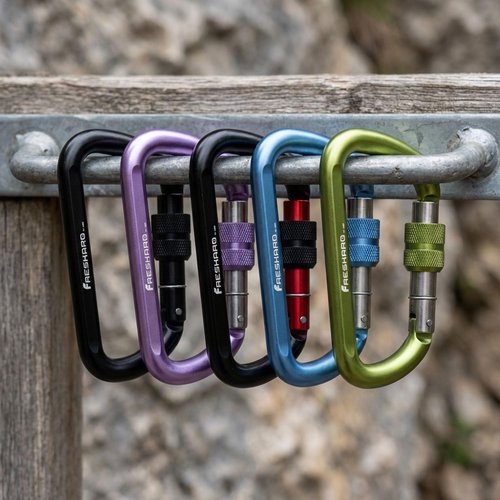 FresKaro Carabiner Clip, Locking and Small, Heavy Duty Carbineers, Key and Keychain Clips, Black Karabiner 3inch, Aluminum, D-Ring, for Belt, Hammock, Weight Bearing, Hiking, Dog Crate, 3Pack