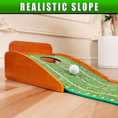 CHAMPKEY Premium Wooden Golf Putting Mat with 3 Golf Putting Gates - Realistic Putting Surface Simulates Real Golf Putting Green - Improve Putting Accuracy and Challenge