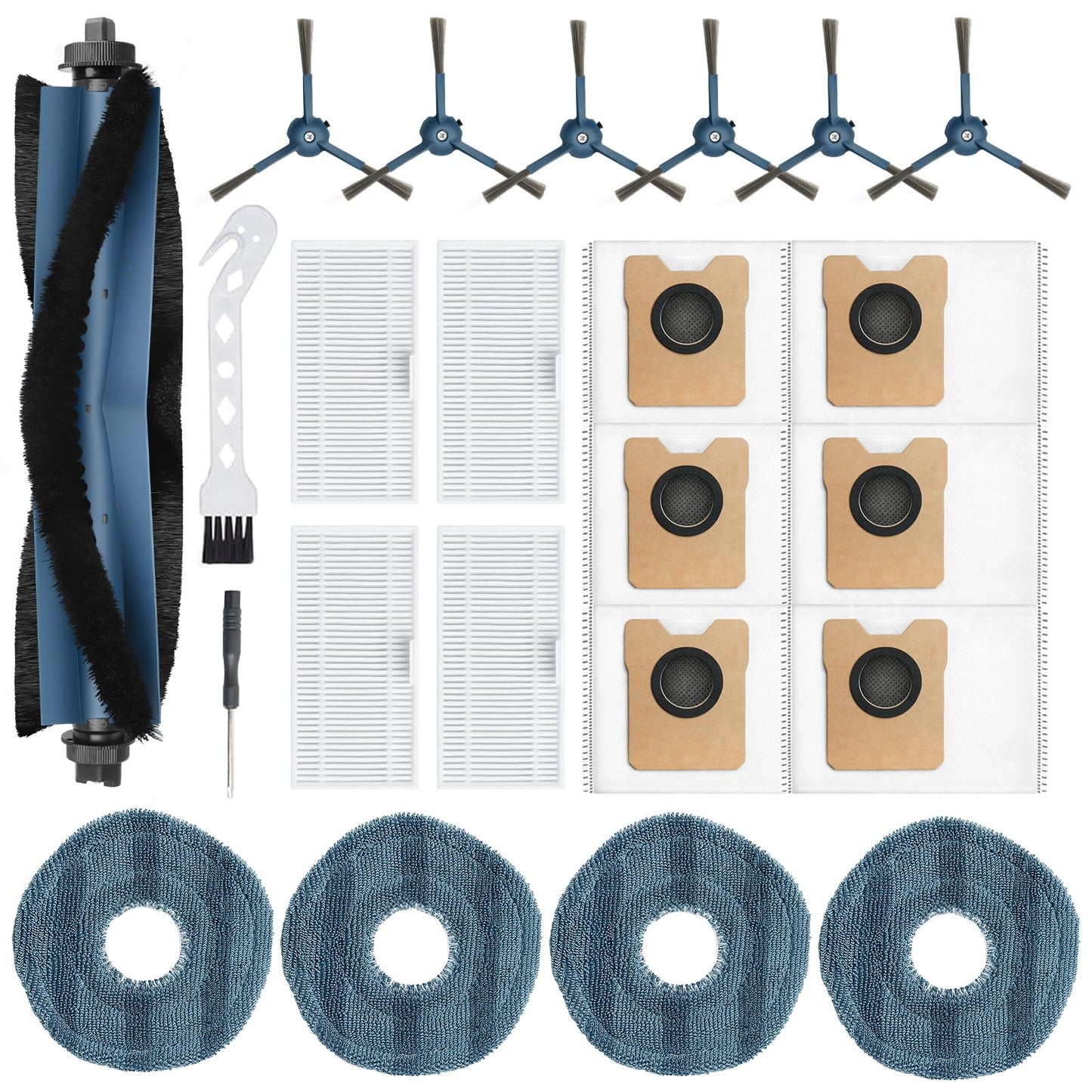 BUXEBUX 23 Pack C20 Omni Replacement Parts Accessories for Eufy C20 Omni Robot Vacuums kit, 1 Roller Brush, 4 HEPA Filters, 4 Mop Pads, 6 Side Brushes, 6 Dust Bags, 1 Clean Tool, 1 Screwdriver