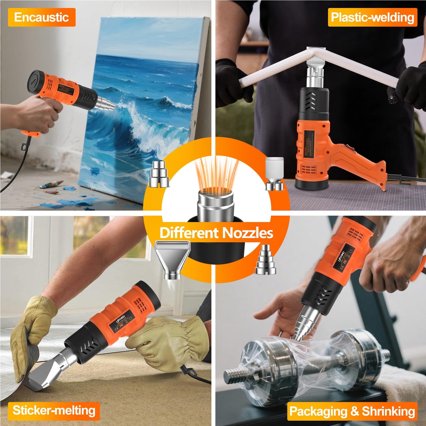 Heat Gun 1850W 1.5s Fast Heat Heavy Duty Hot Air Gun Good Temp Control 122℉-1112℉(50-600℃）Overheat Protection 2 Speed with 4 Nozzles for DIY Craft Shrink PVC Tubing Vinyl Wrap Stripping Paint Resin