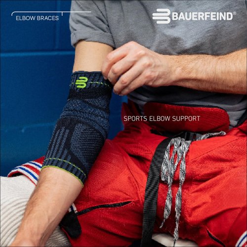 Bauerfeind Sports Elbow Support - Elbow Brace for Pain Relief and Support - Pads for Enhanced Comfort - Targeted Compression - Lightweight & Durable - All Black, Large