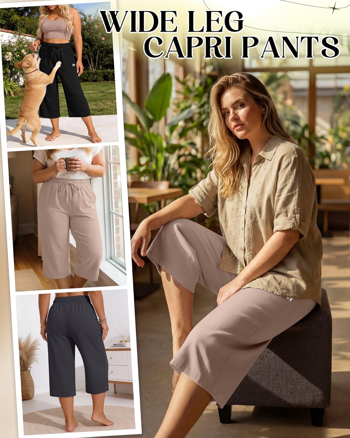 Neer Plus Size Women's Capri Pants - Wide Leg Casual Drawstring Sweatpants with Pockets | 3 Pack